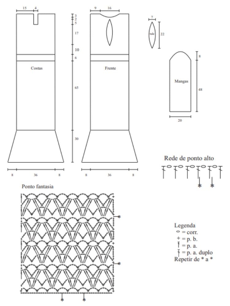 Gráfico com instruções para fazer vestido em crochê