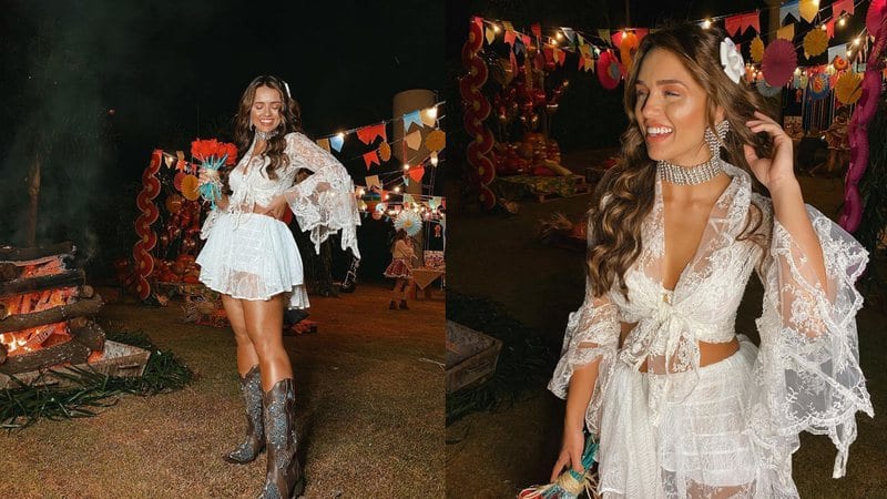 Rafa Kalimann usa look de noiva em festa junina