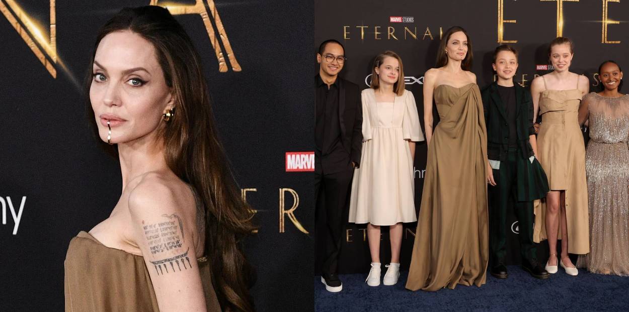Angelina Jolie surge deslumbrante com os filhos em pré-estreia de