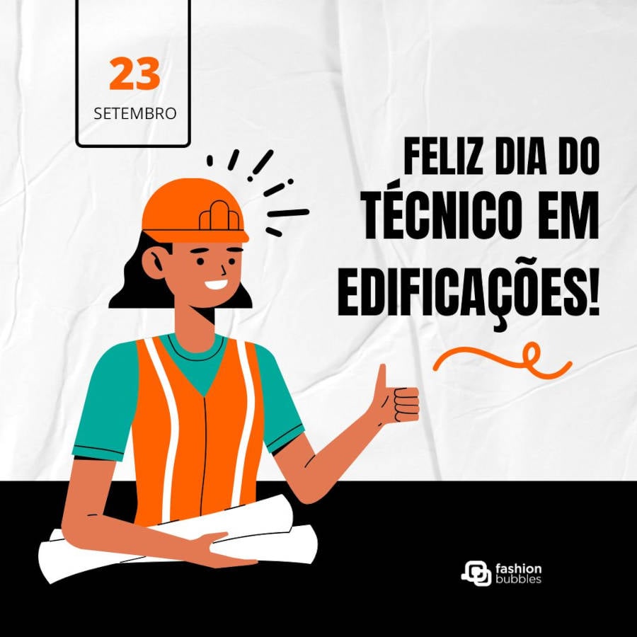 Ilustração de mulher segurando papeis de obra em homenagem ao Dia do Técnico em Edificações