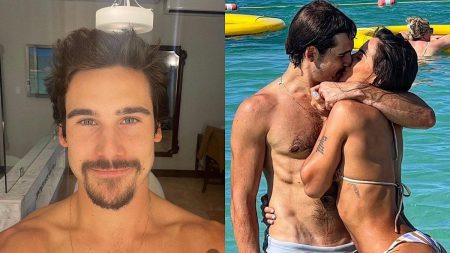 Nicolas Prattes surge de sunga branca e molhada em foto com namorada e web reage: “Tive que dar zoom”