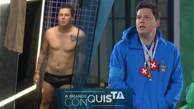 Thiago Servo abre porta do banheiro pelado e mostra tudo em A Grande Conquista