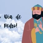 fundo de nuvens com imagem de São Pedro e mensagem para compartilhar 29 de junho
