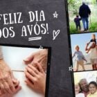 cartão virtual de feliz Dia dos Avós com fotos de famílias e fundo de lousa