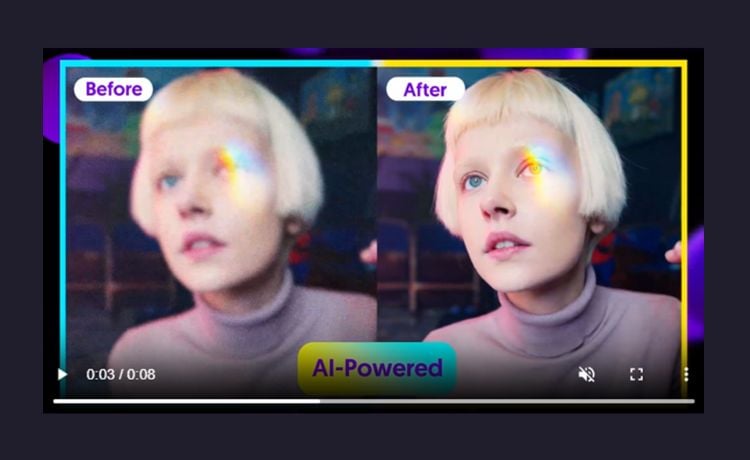 antes e depois de melhorar a qualidade do vídeo com IA