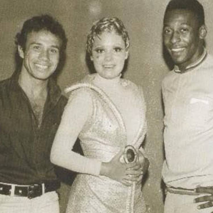 Stenio Garcia,Regina Duarte e Pelé em foto antiga preto e branco