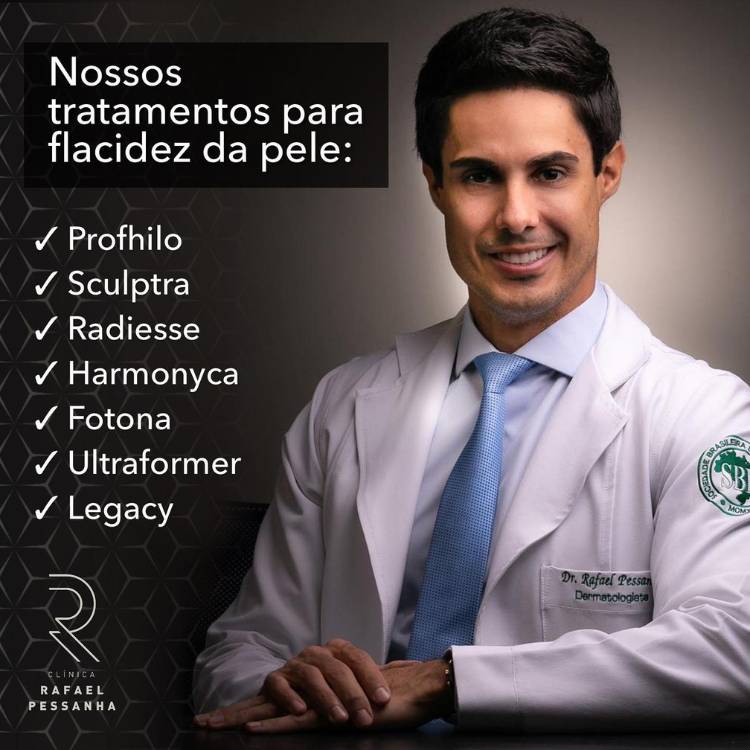 foto do Dr. Rafael Pessanha ao lado de lista de procedimentos estéticos que ele realiza