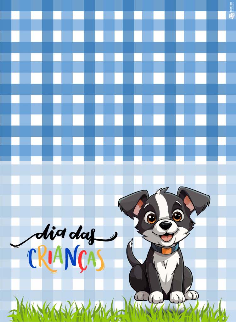 Cartão de Dia das Crianças cachorro frente e verso