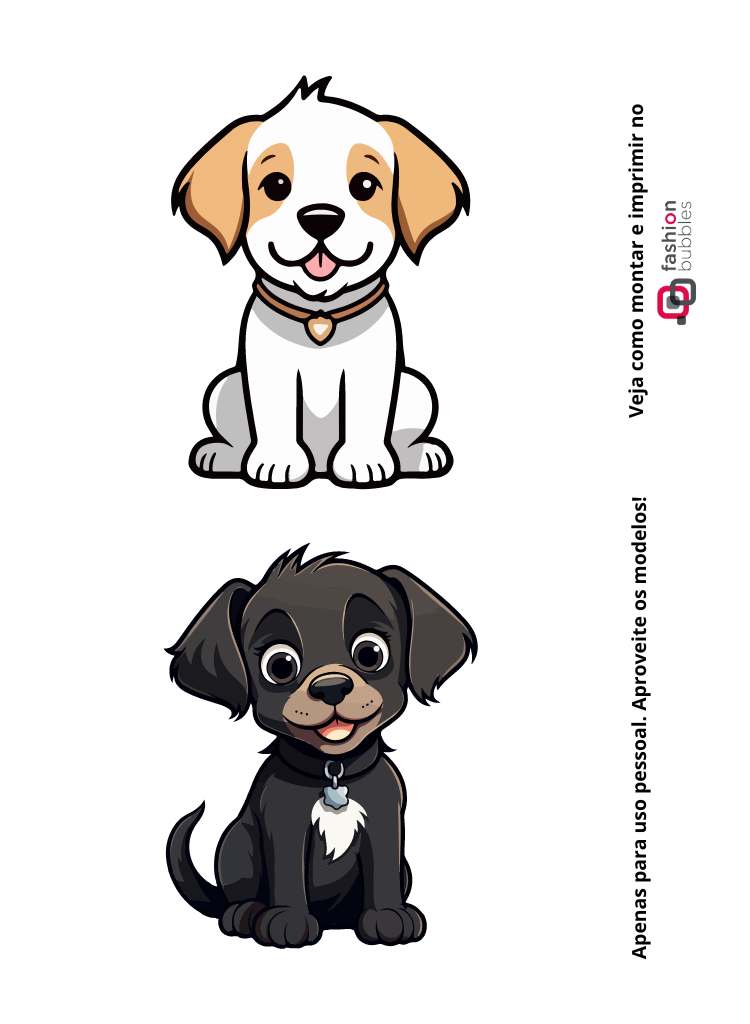 Cachorros preto e branco desenho para imprimir e fazer 3D
