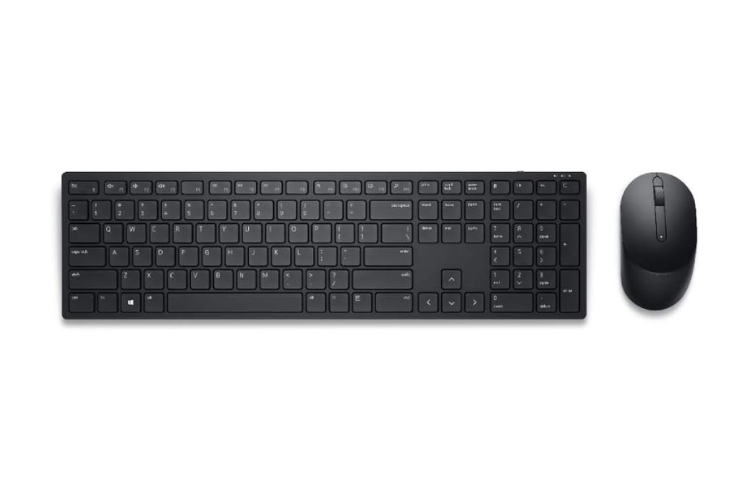 Foto de teclado para computador e mouse sem fio, ambos pretos