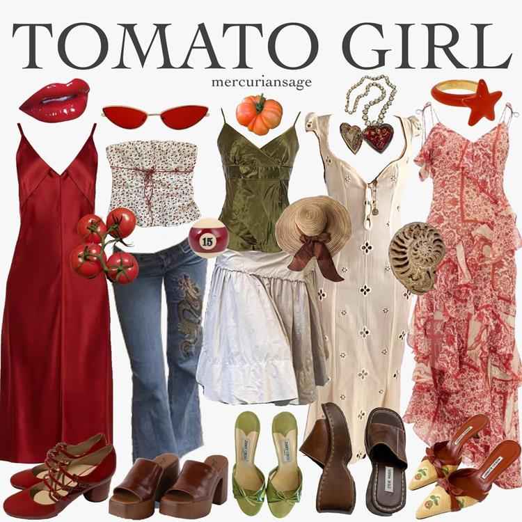 montagem com diversas peças de roupa tomato girl em fundo branco