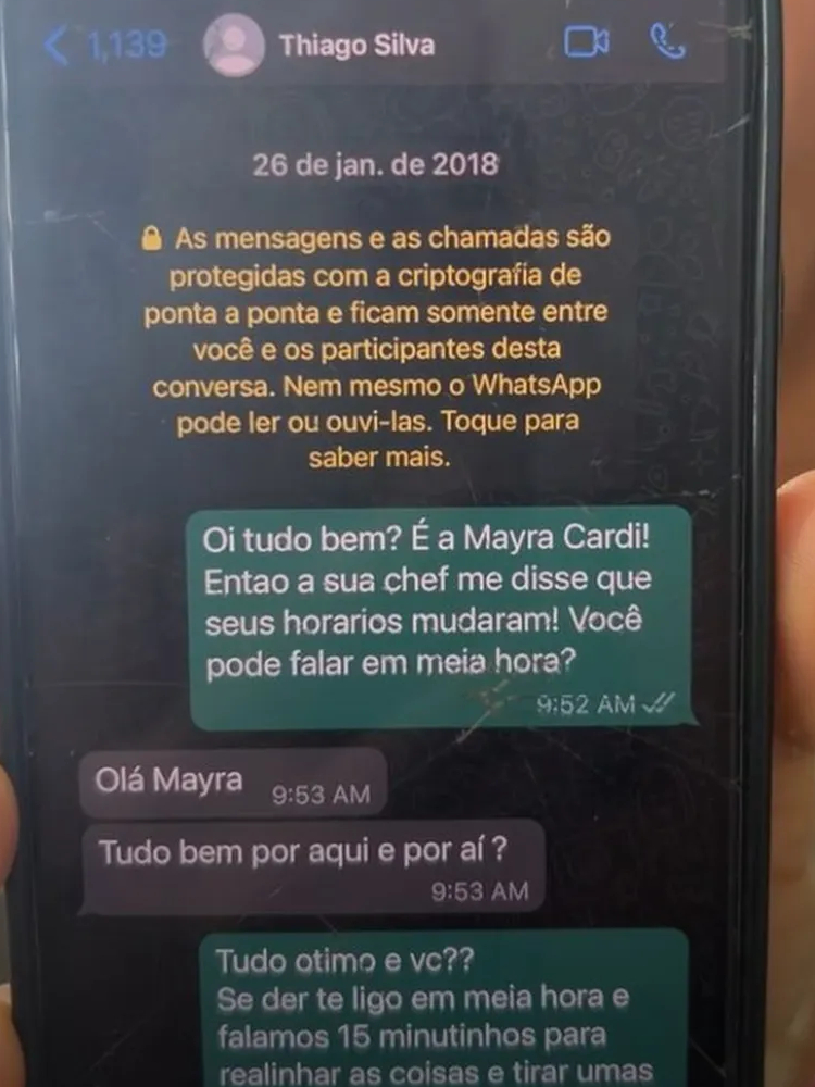 Maíra Cardi mostrou uma troca de conversas entre ela e o jogador Thiago Silva