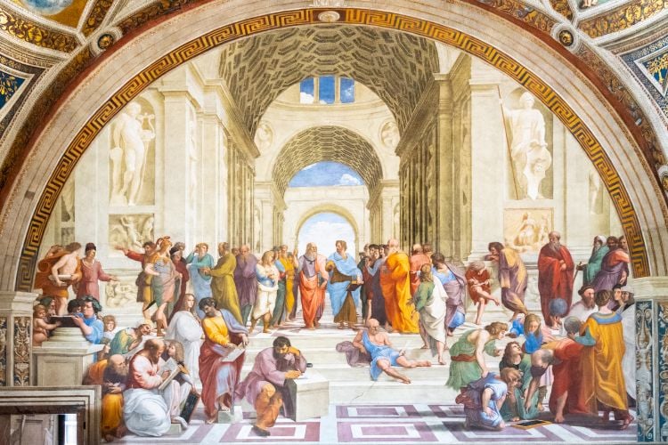 Reprodução do quadro de Rafael que representa a Escola de Atenas