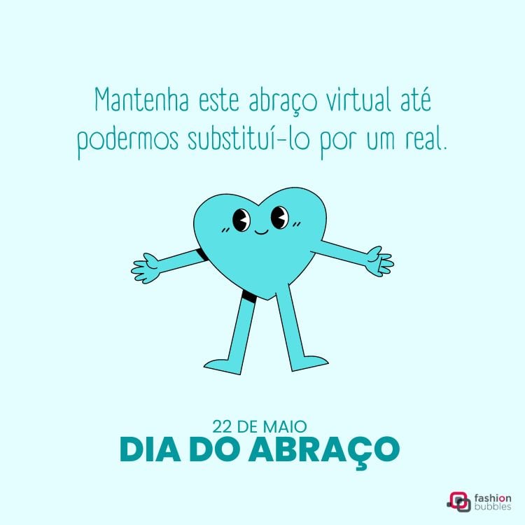 Mensagem de Dia do Abraço em fundo azul com desenho de coração