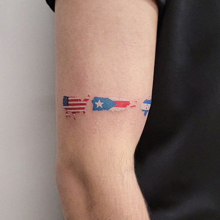 Tatuagem de viagem de estados com suas bandeiras