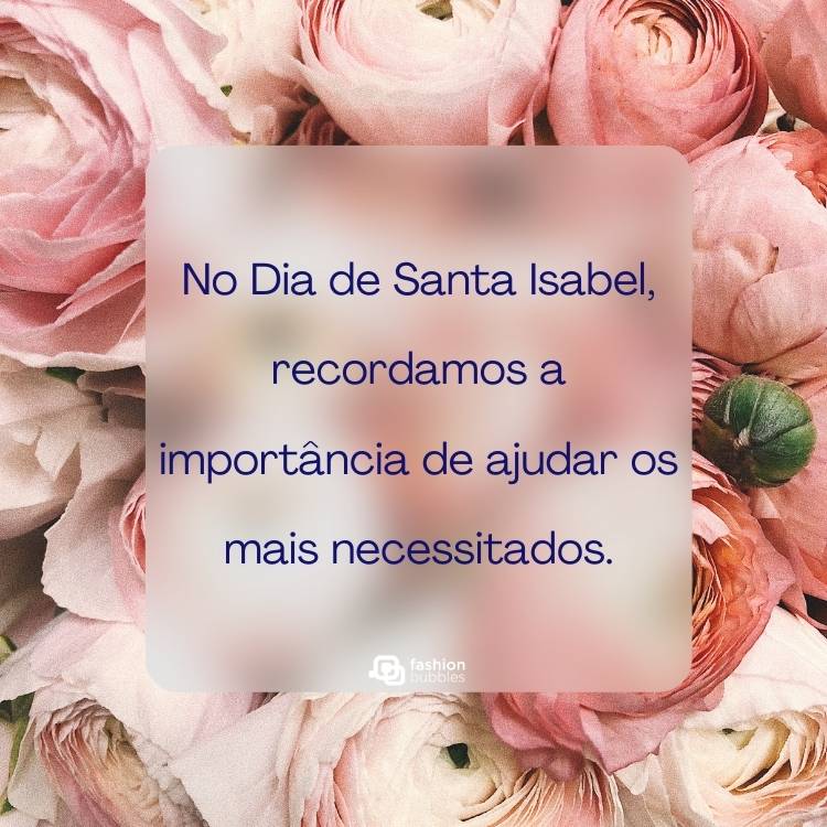 Foto de flores rosas ao fundo e frase "No Dia de Santa Isabel, recordamos a importância de ajudar os mais necessitados."