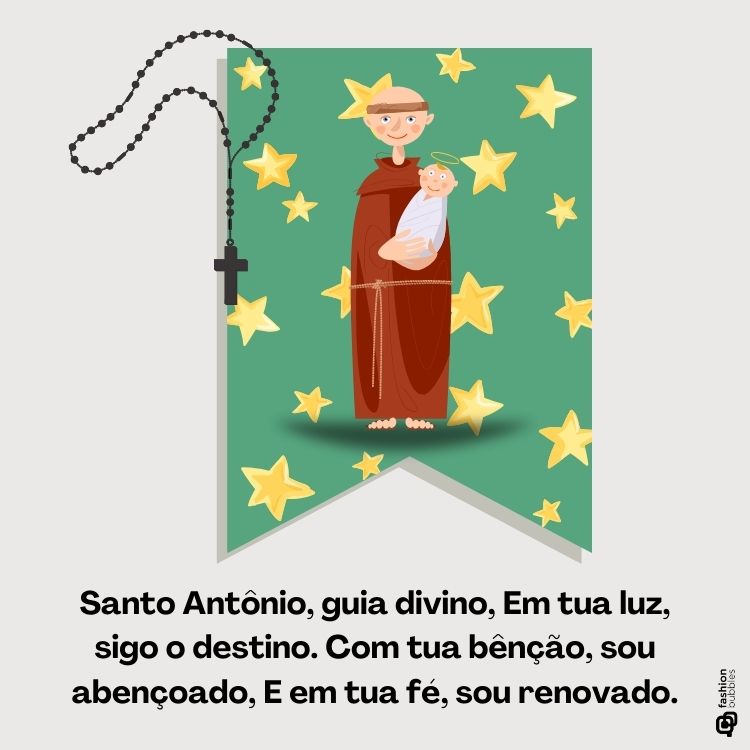 Cartão virtual com verso a Santo Antônio, em fundo cinza com desenho digital do santo