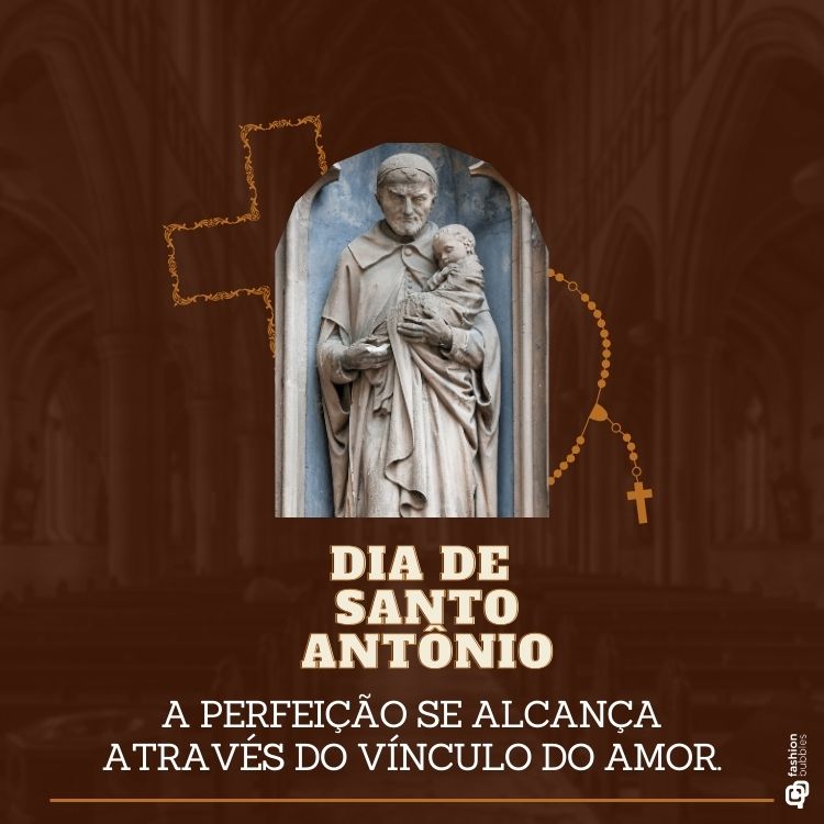 Cartão virtual com mensagem de amor para o dia de  Santo Antônio, com estátua do santo