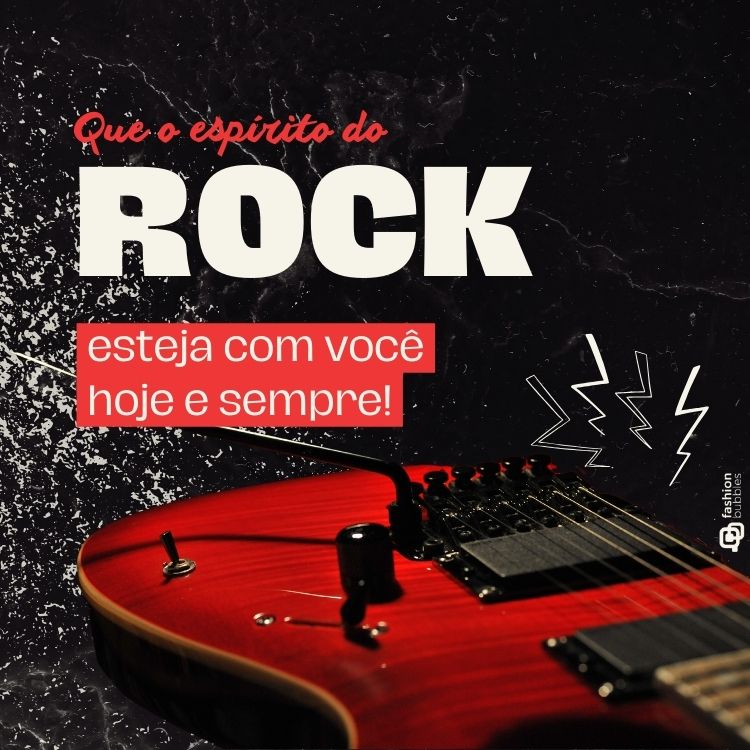 Frases de rock'n'roll escrita em fundo de uma guitarra vermelha