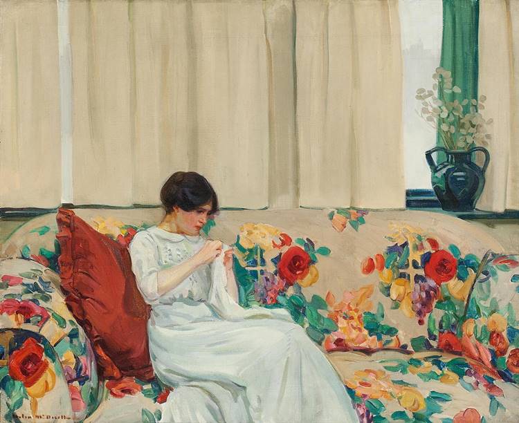 Pintura de Helen McNicoll (1879 - 1915)- The chintz sofá, 1913