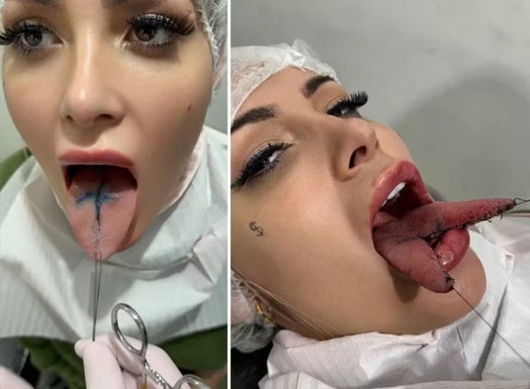 Andressa Urach faz "língua de cobra"