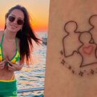 Montagem de Anitta e sua nova tatuagem do símbolo da Constelação Familiar