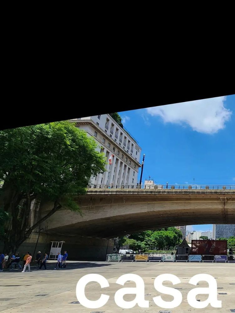 Foto de árvore, ponte e construção no Vale do Anhangabaú