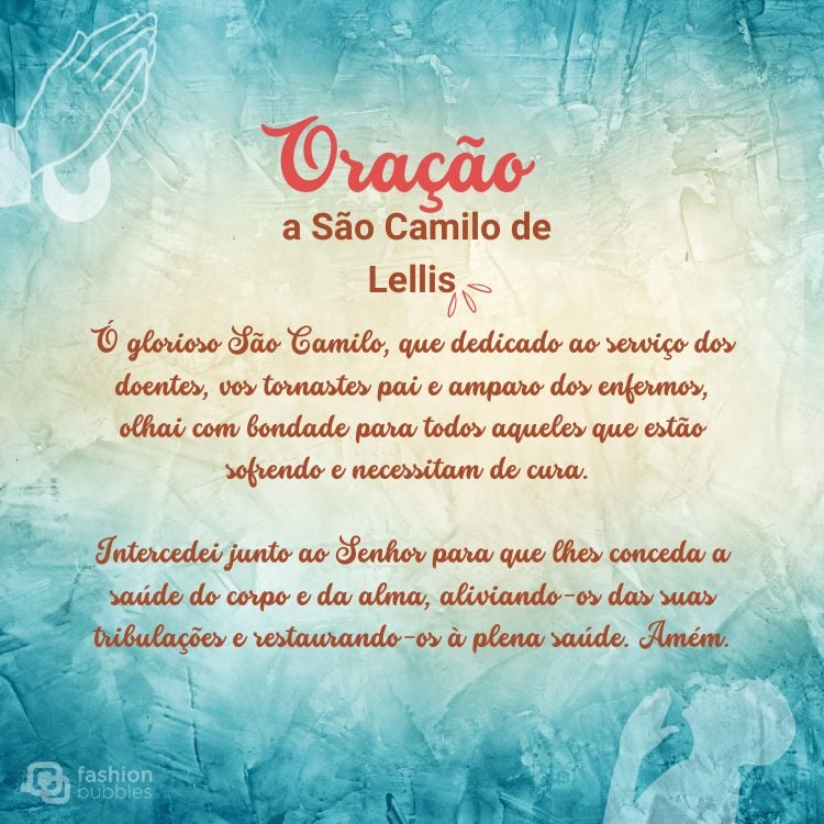 Oração pela saúde a São Camilo de Lellis escrita em fundo azul