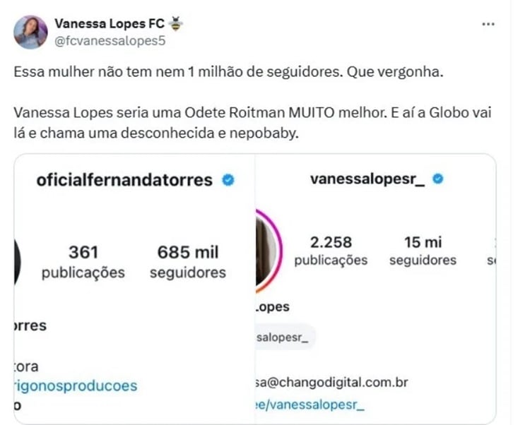 Print twitter fã clube da Vanessa Lopes