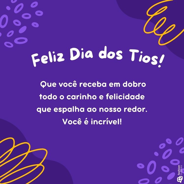 Fundo claro com corações em tons de bege. A mensagem diz "feliz dia dos tios" com a data "21 de Setembro" logo abaixo. Abaixo, lê-se: "Obrigado por ser essa pessoa incrível que sempre me inspira e apoia. Você é muito especial para mim!"