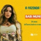 Fundo amarelo com foto de Babi Muniz, uma das participantes da Fazenda 2024