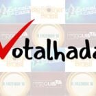 Fundo de logos de reality shows como BBB e A Fazenda. à frente, temos o logo do Votalhada