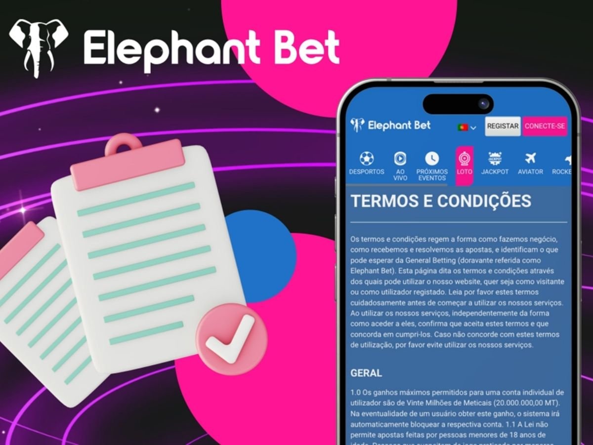 tela de celular com as regras de utilização da casa de apostas Elephant Bet