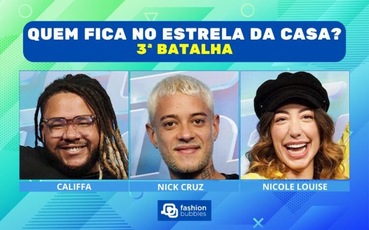 Enquete Estrela da Casa 3ª Batalha: quem deve ficar, Califfa, Nick Cruz ou Nicole Louise?