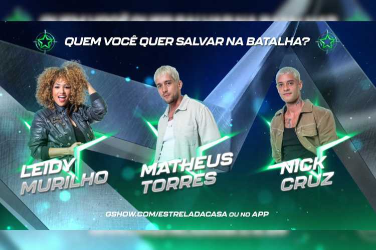 Imagem com os indicados na 5ª Batalha do Estrela da Casa. Leidy, Matheus e Nick estão na disputa