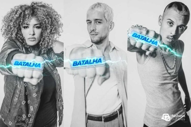 Montagem de fotos de três participantes do Estrela da Casa na 4ª Batalha