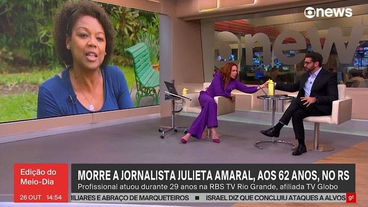 Jornalista, Julieta Amaral morre aos 62 anos e Marcelo Cosme vai às lágrimas ao noticiar a perda da amiga.