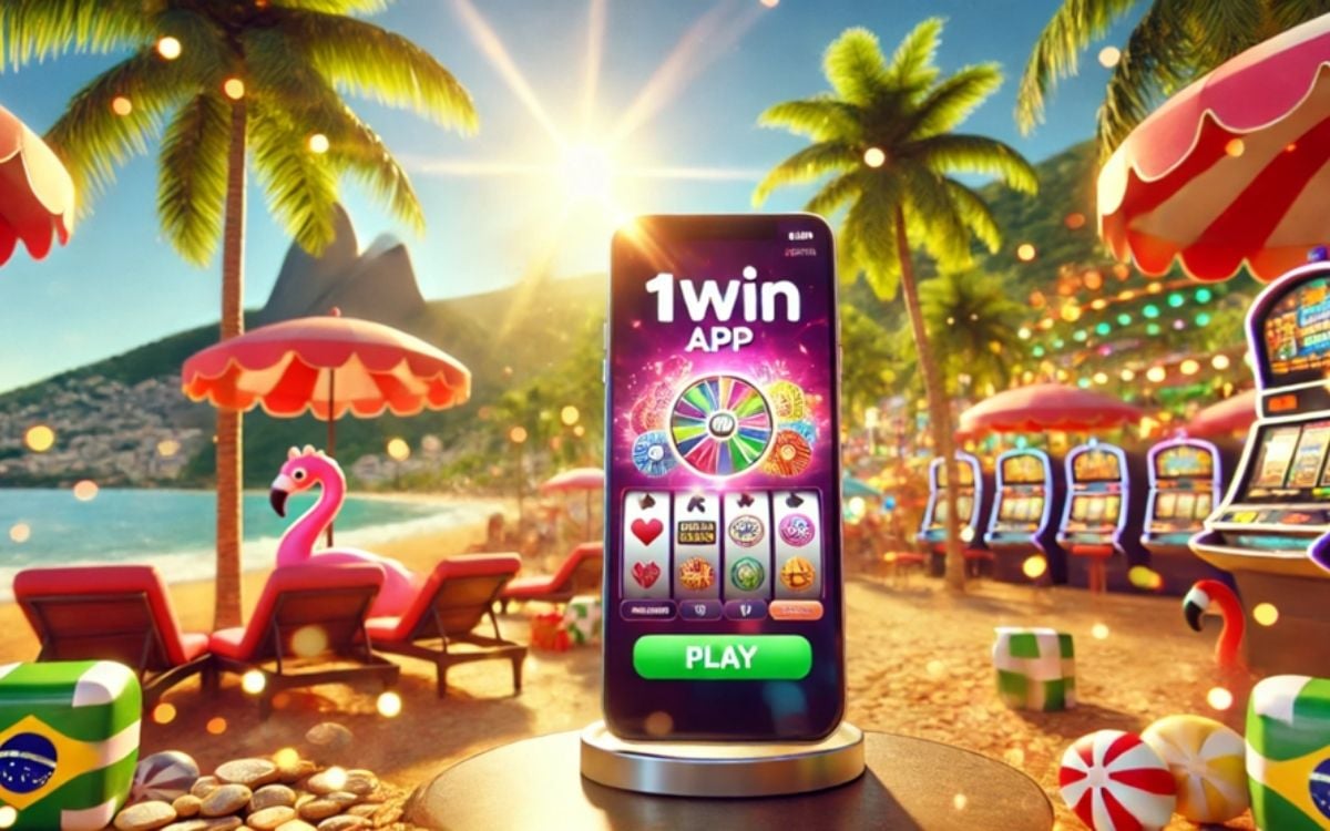 Imagem gerada por inteligência artificial de um celular com a tela aberta em jogo de cassino do 1win app