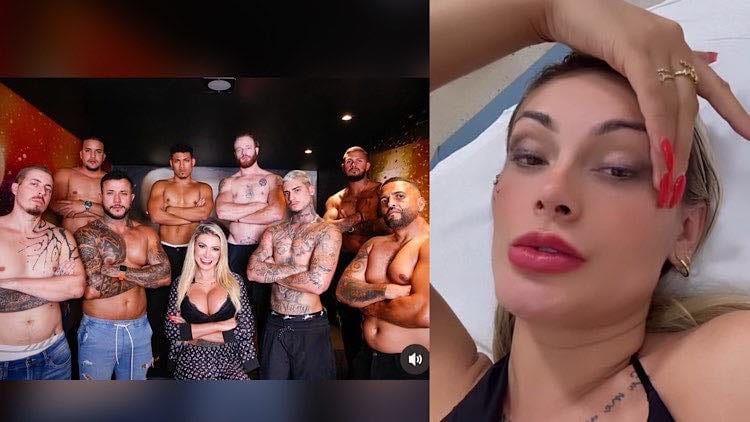 Andressa Urach deu entrada em hospital após gravar cena com 8 homens.