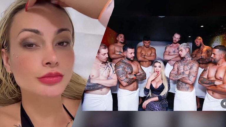 Andressa Urach deu entrada em hospital após gravar cena com 8 homens.