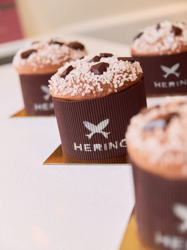 Foto de panetones de chocolate com embalagem com logo da Hering