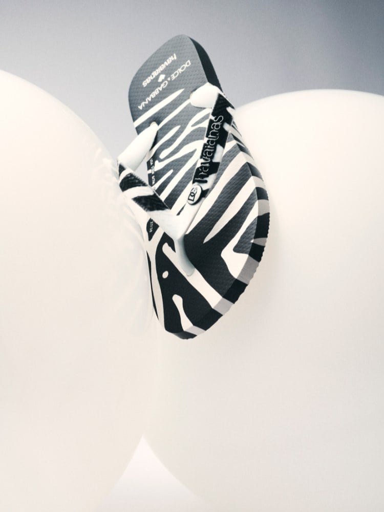 Foto de Havaianas de zebra em fundo branco