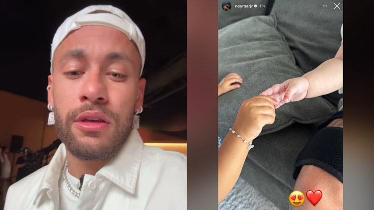 Neymar reúne as duas filhas, bebês, às vésperas do Natal.